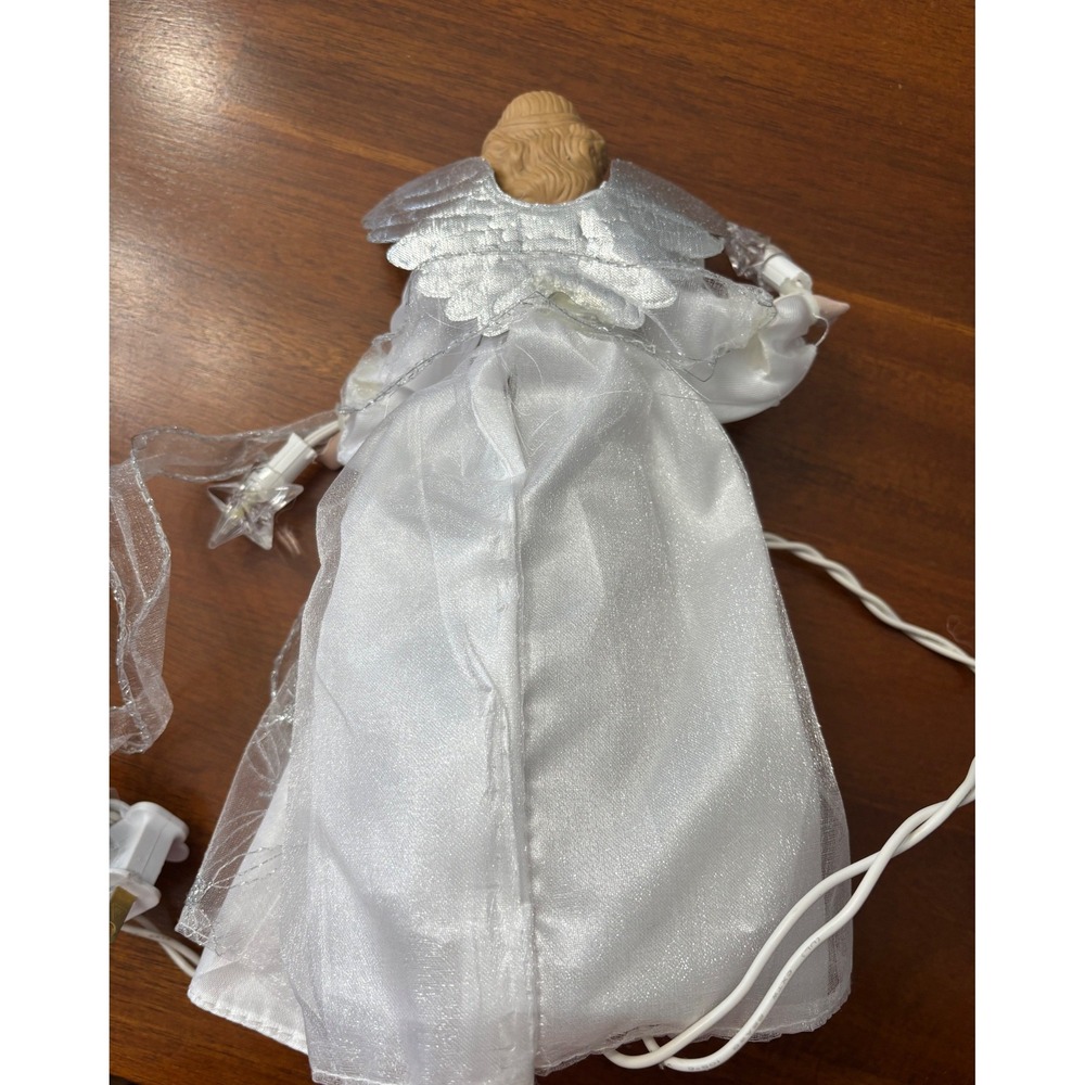 Light Up Angel Christmas Tree Topper White Gown Electric Ceramic - Picture 4 of 4